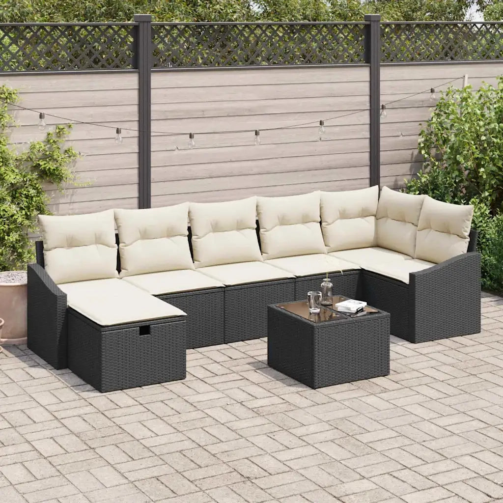 Set di divani con cuscino 8 pcs Nero polyrattan