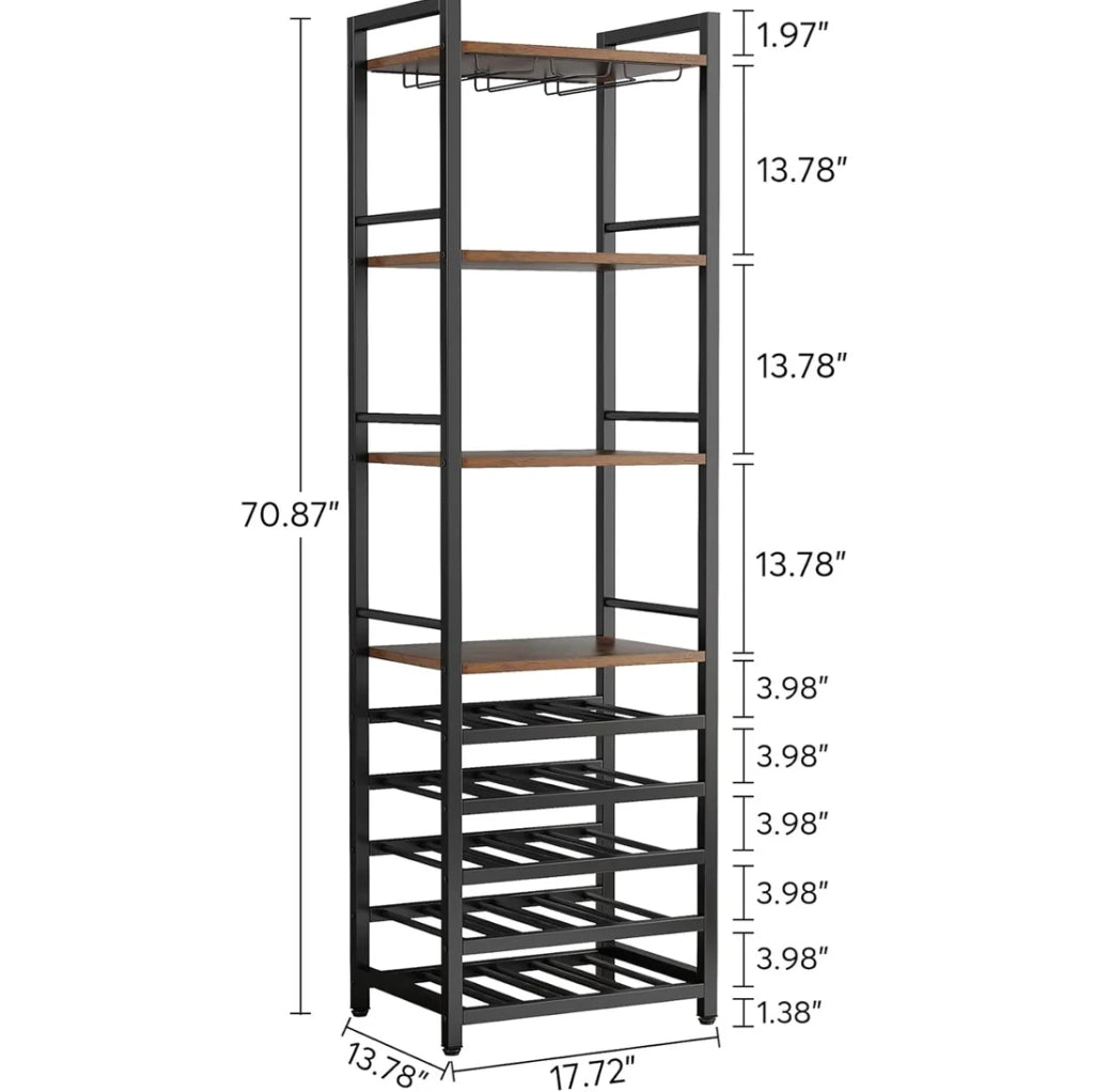 Scaffale portavino industriale con portabicchieri e 4 ripiani