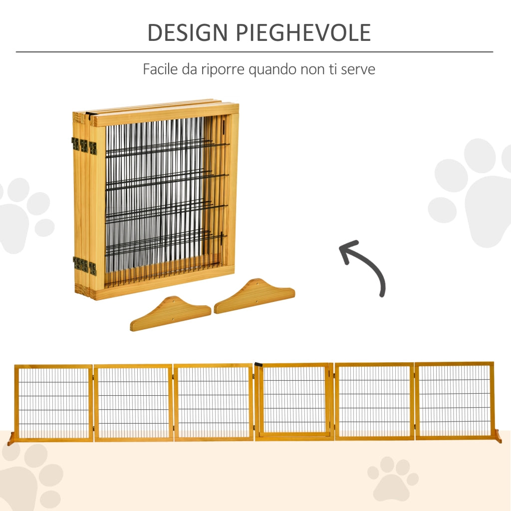 Recinto per Cani Pieghevole in Legno e Acciaio - Xylo - 6 Pannelli, 432x36x70cm