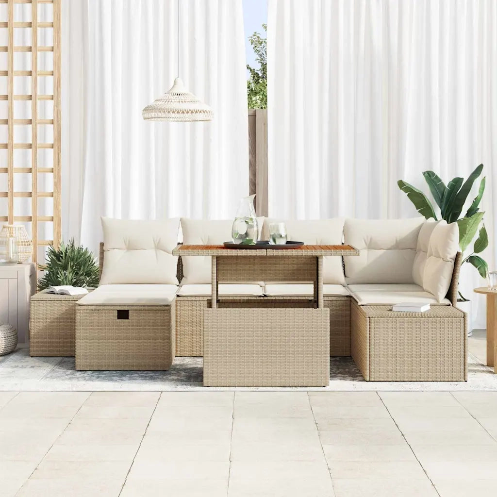 Set Divano da Giardino con cuscino 7 pcs Beige polyrattan