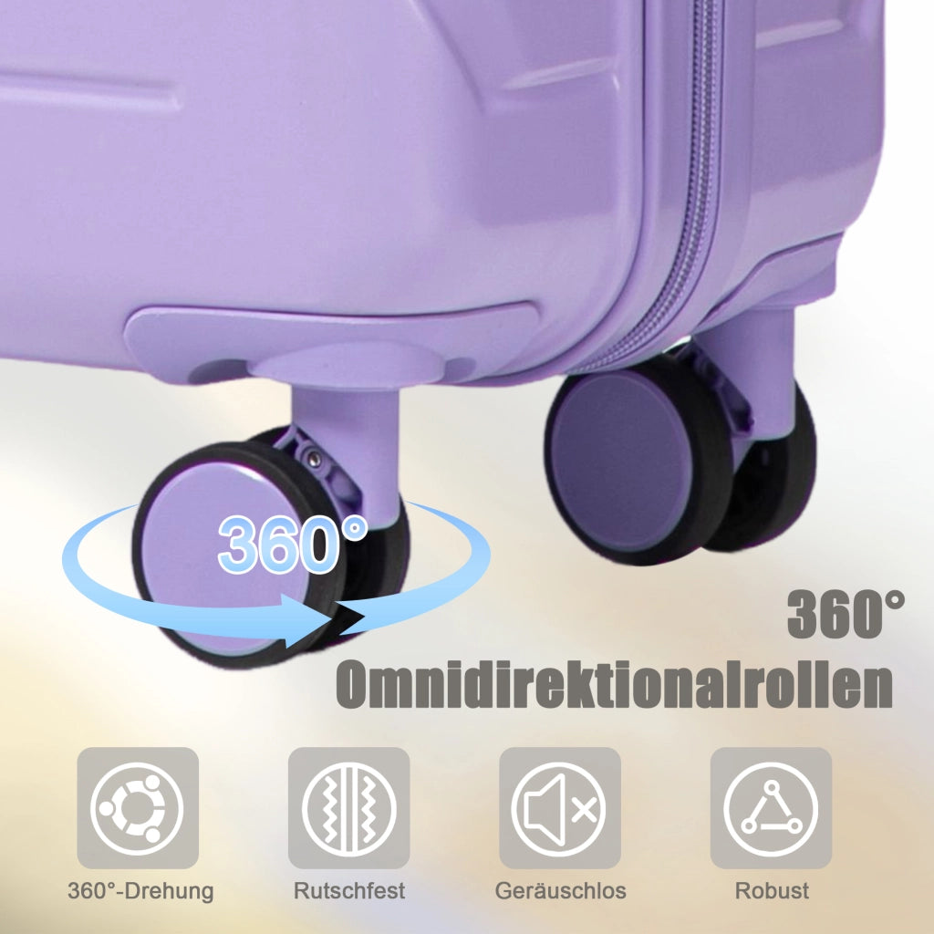 Set di valigie rigide 4 pezzi in ABS blu e viola; spinner; lucchetto a combinazione e beauty case da 14 pollici