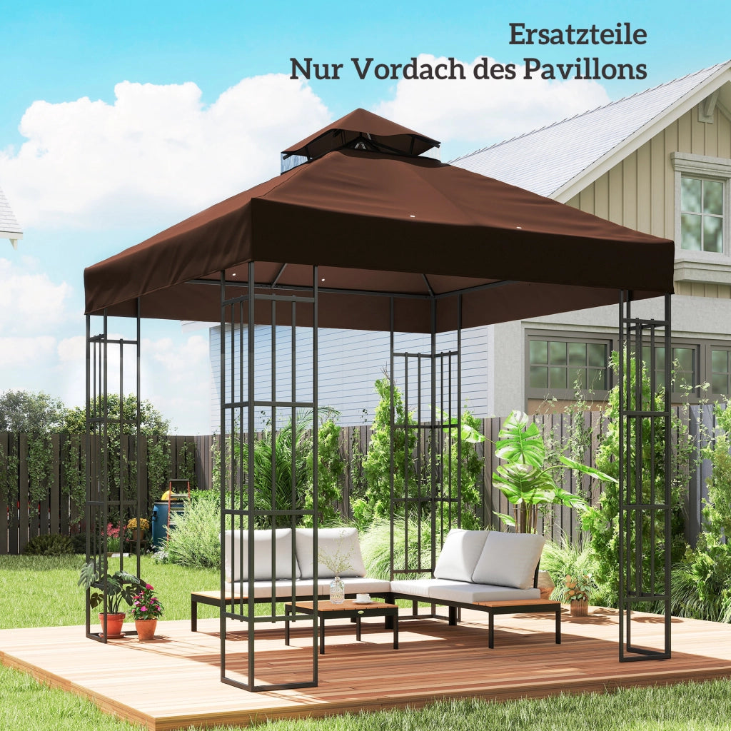 Tetto di Ricambio per Gazebo 3 x 3 m Telo Parasole in Poliestere a Doppio Livello con Fori di Drenaggio UPF 30+ Caffè per Giardino