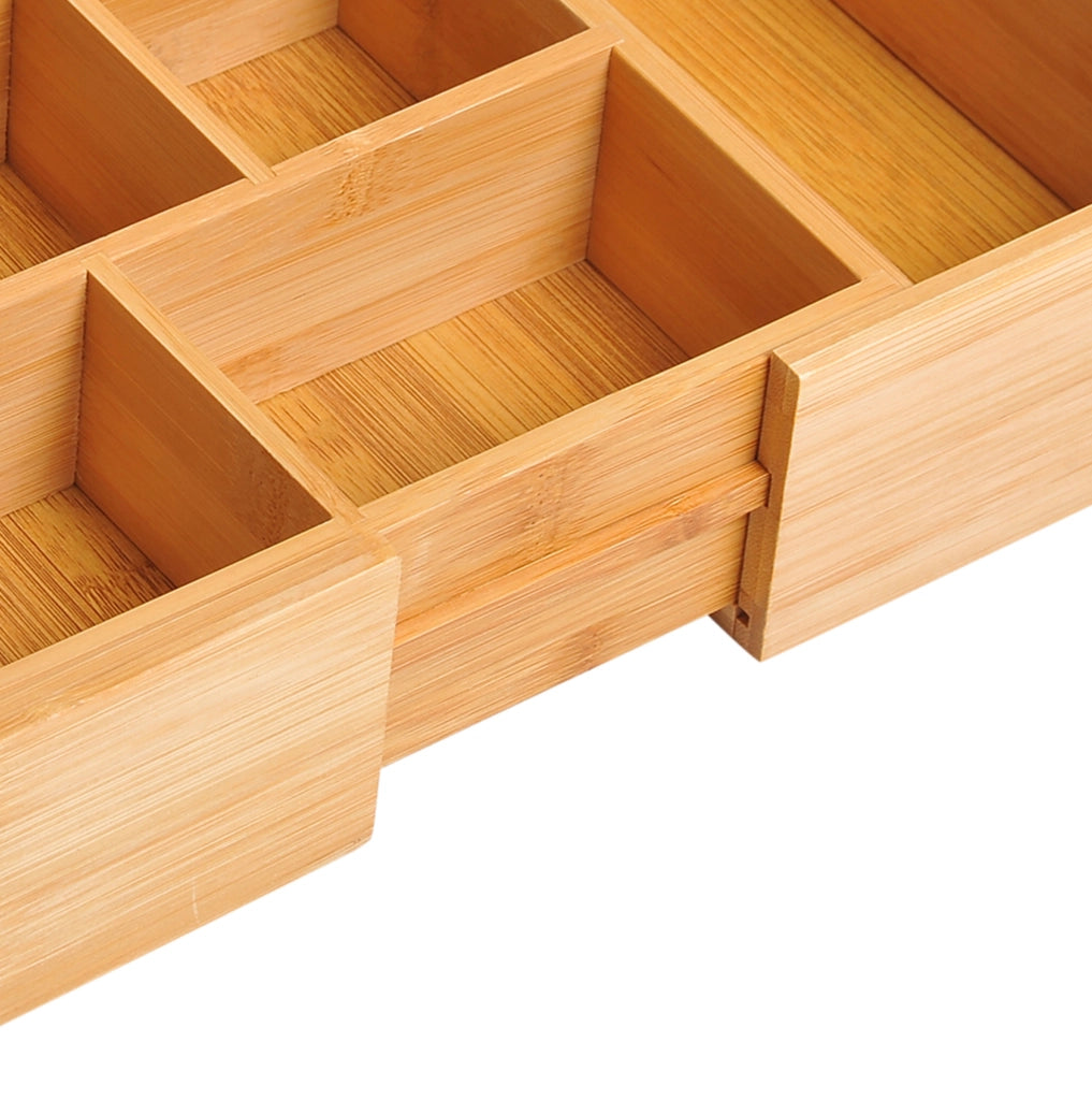 Organizer in Bambù Naturale Estensibile 24,6 x 17,6 x 7 cm per Cassetti con 5-7 Scomparti