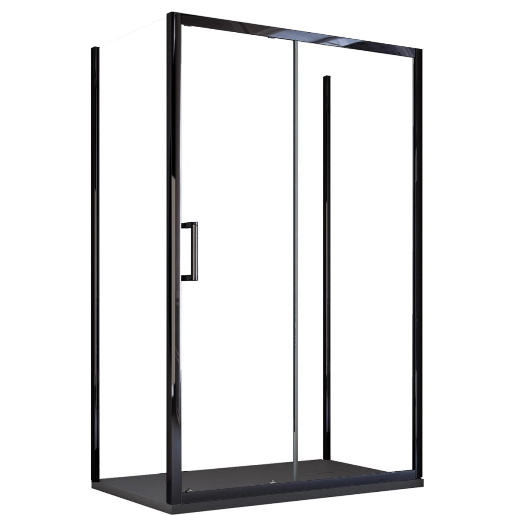 Box doccia tre lati porta scorrevole profili neri h195 6mm agata, misura 80x110x80