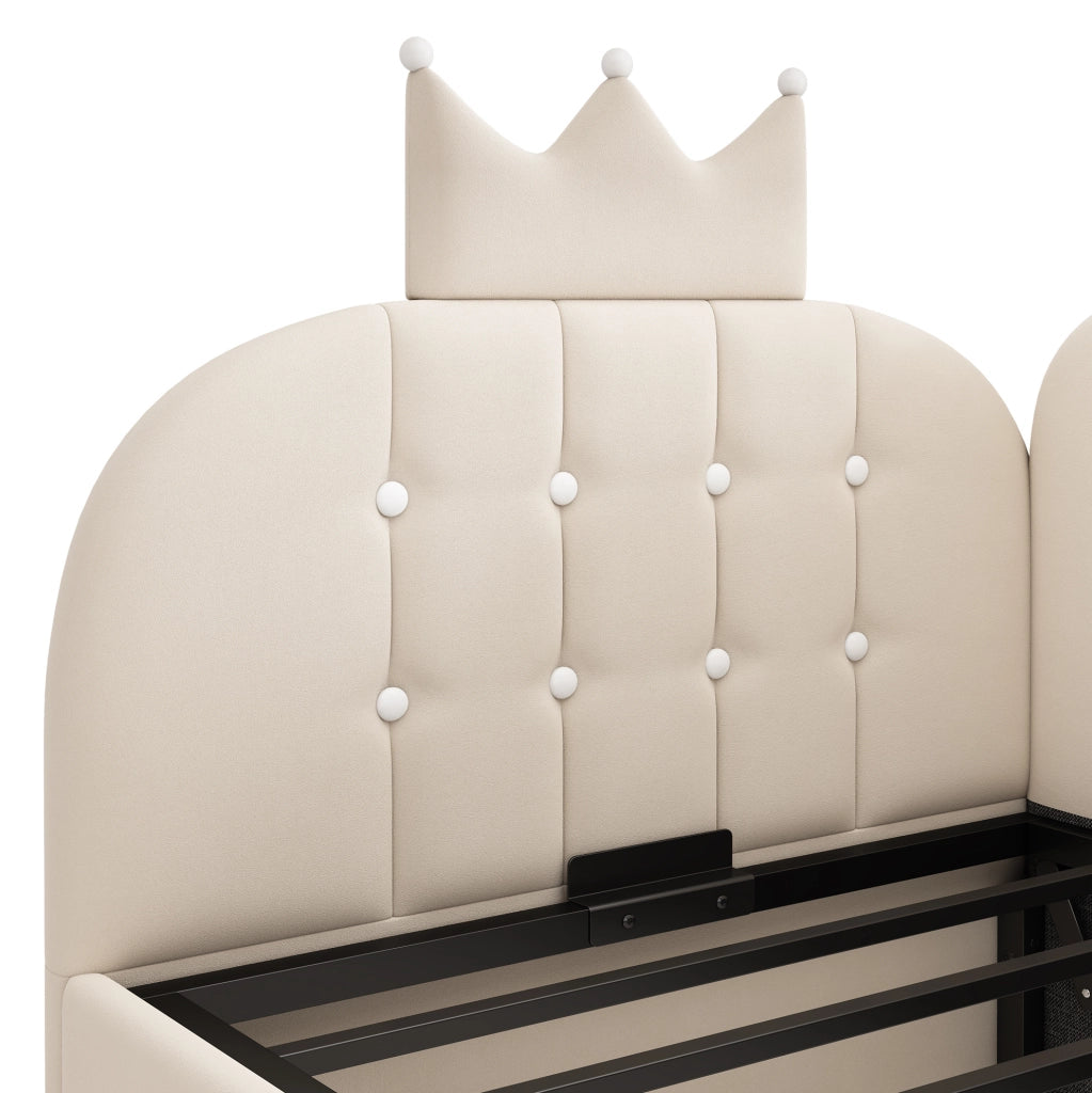 Letto singolo a divano 90x200 cm in velluto beige con contenitore idraulico HOMVRA