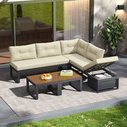 Set divani da giardino modulare beige con schienale regolabile e contenitore