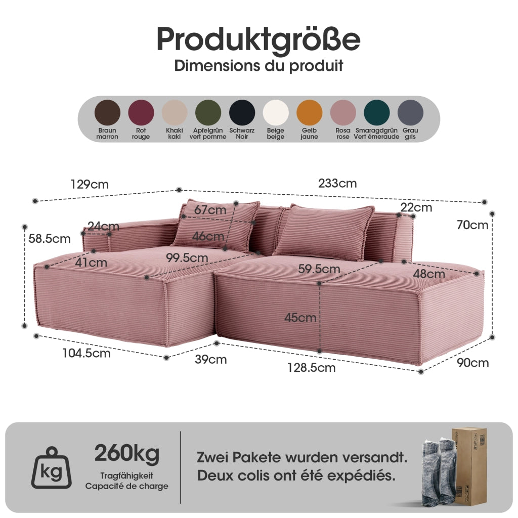 Divano 2 Posti con Cuscini ¨C MINIMAL ¨C Tessuto, 235 cm