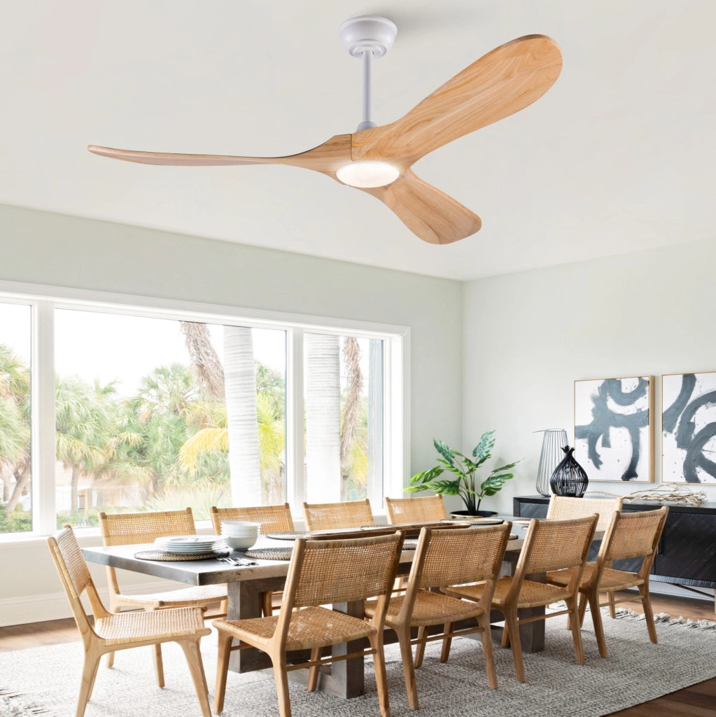 Ventilatore da soffitto 52 pollici con LED dimmerabile, telecomando e pale in legno massello