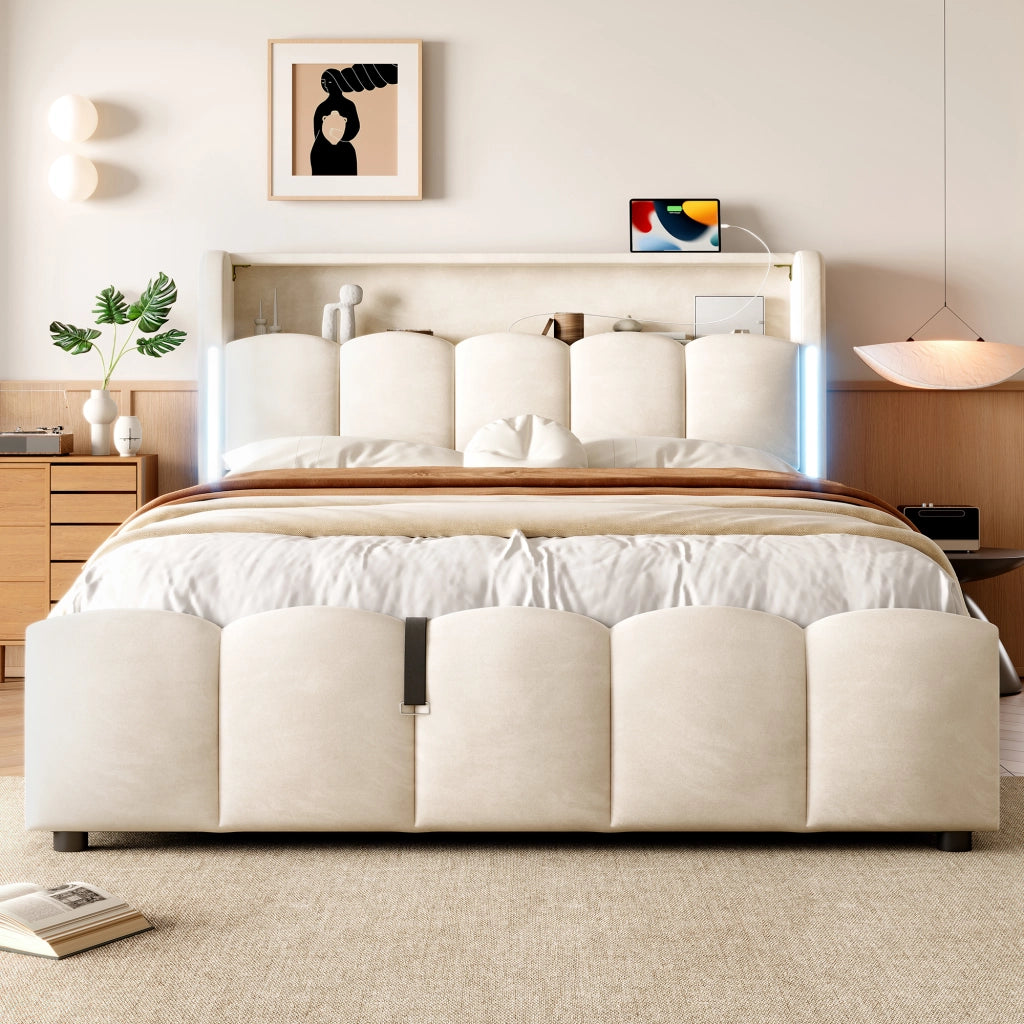 letto imbottito velluto beige 140 x 200 cm
