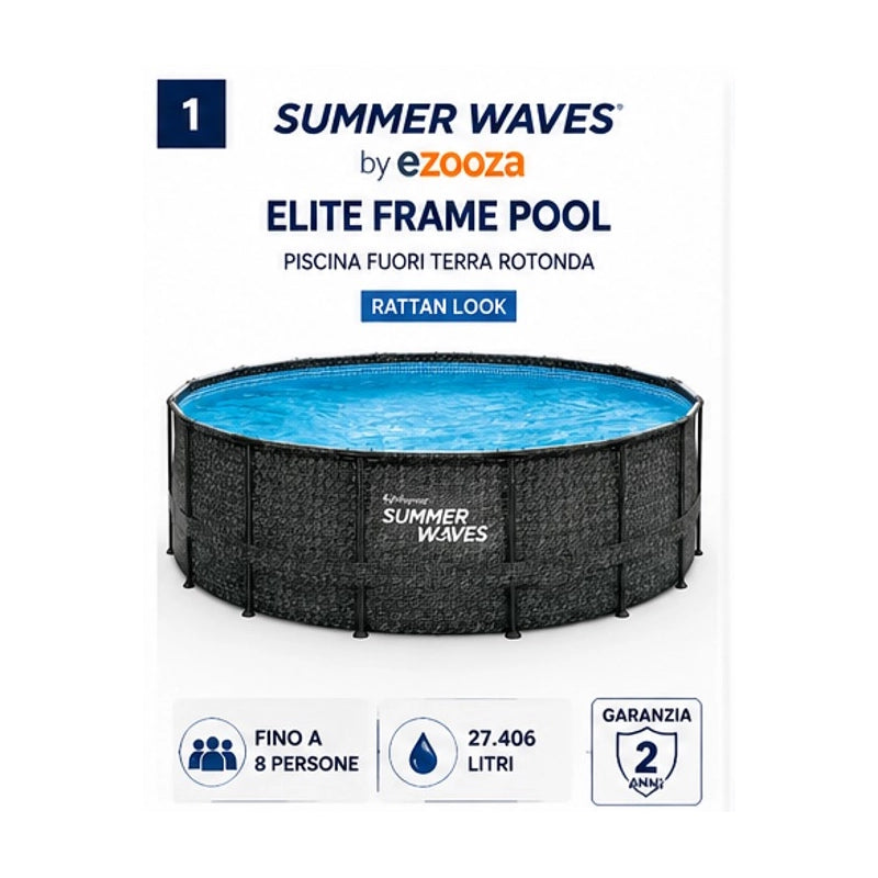 Piscina Fuori Terra Summer Waves by Ezooza Ø 488 x 122 cm Kit Completo: Pompa SkimmerPlus Scaletta, Copertura Kit Pulizia