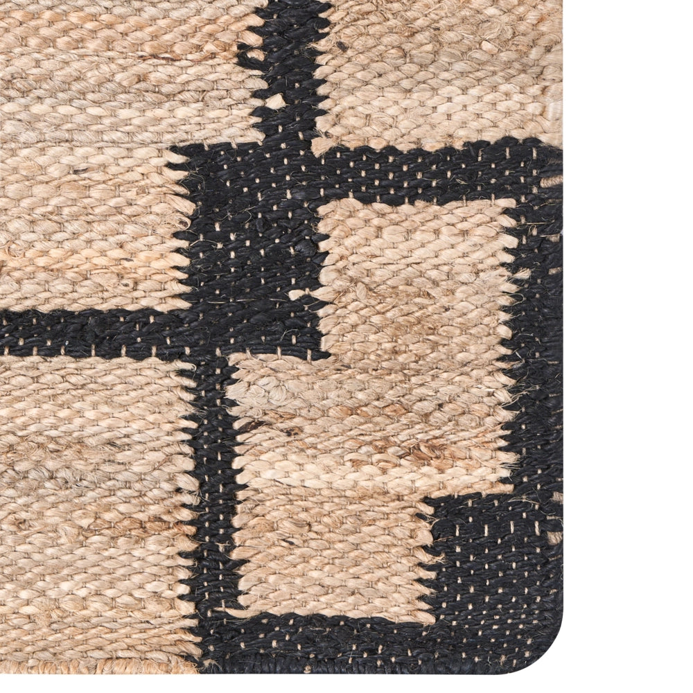 Tappeto Runner Beige e nero Iuta 80 x 300 cm con Motivo Rettangolare Tessuto Stile Rustico Soggiorno Camera Da Letto