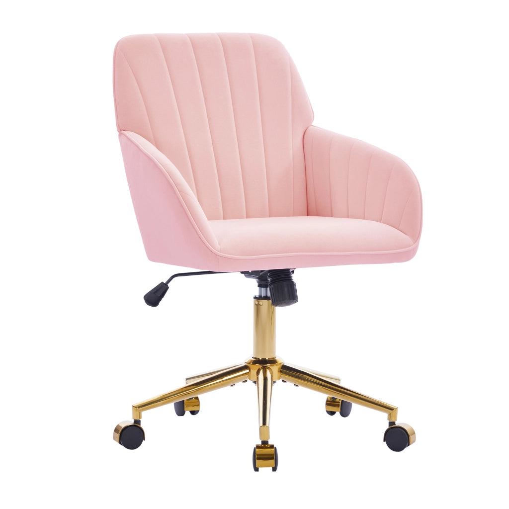 Sedia girevole ergonomica regolabile in altezza, velluto rosa, con schienale e ruote