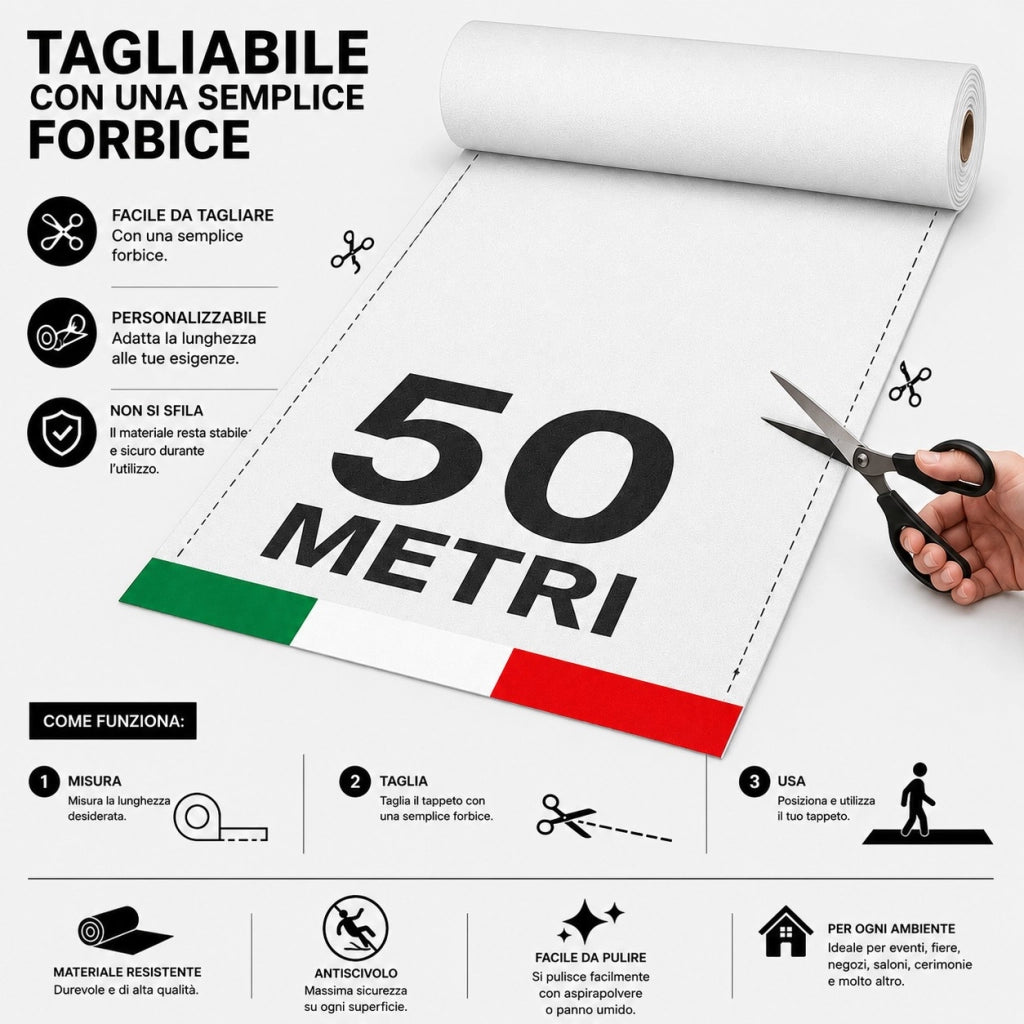 1mt x 50mt Passatoia Bianca Tappeto Bianco Feltro Bianco per eventi - Prodotto italiano