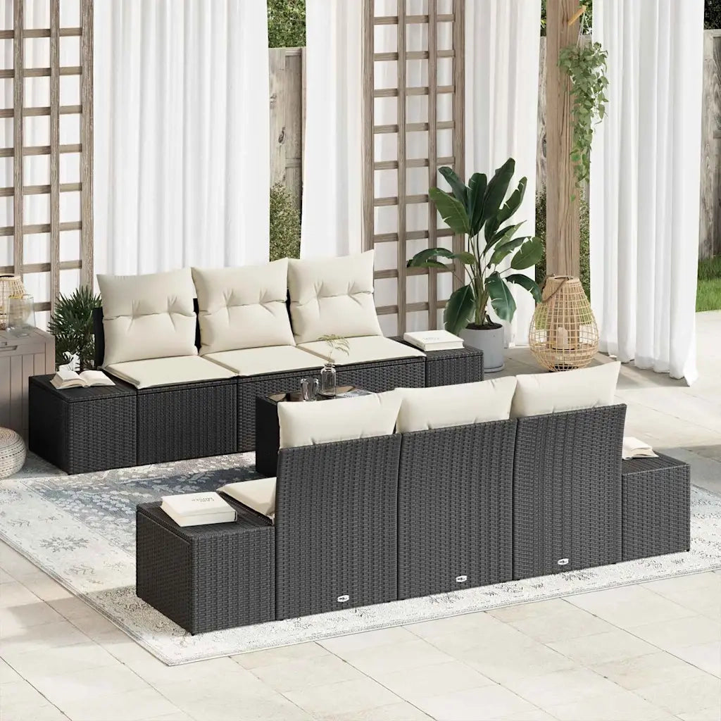 Set Divano da Giardino con cuscino 7 pcs Nero polyrattan 3346947