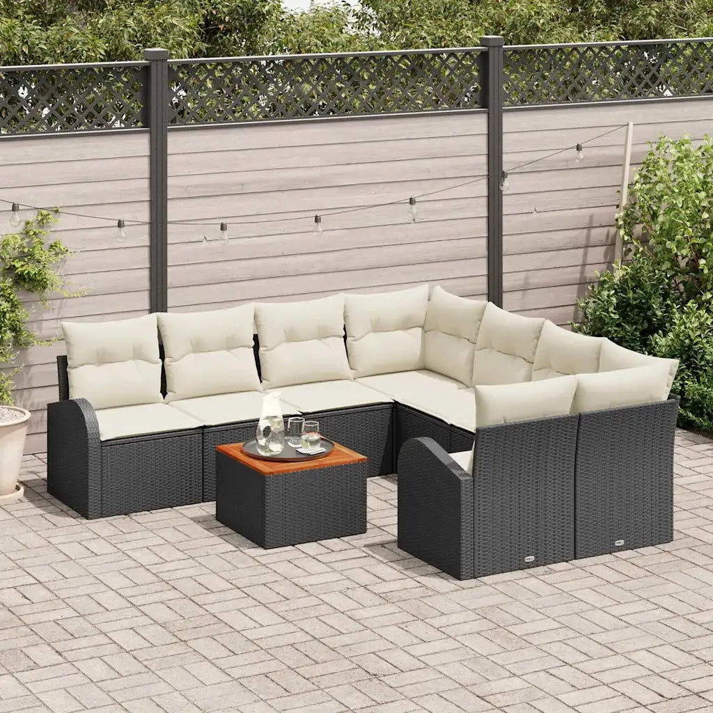 Set Divano da Giardino 9 pcs Nero e Crema polyrattan 3356227