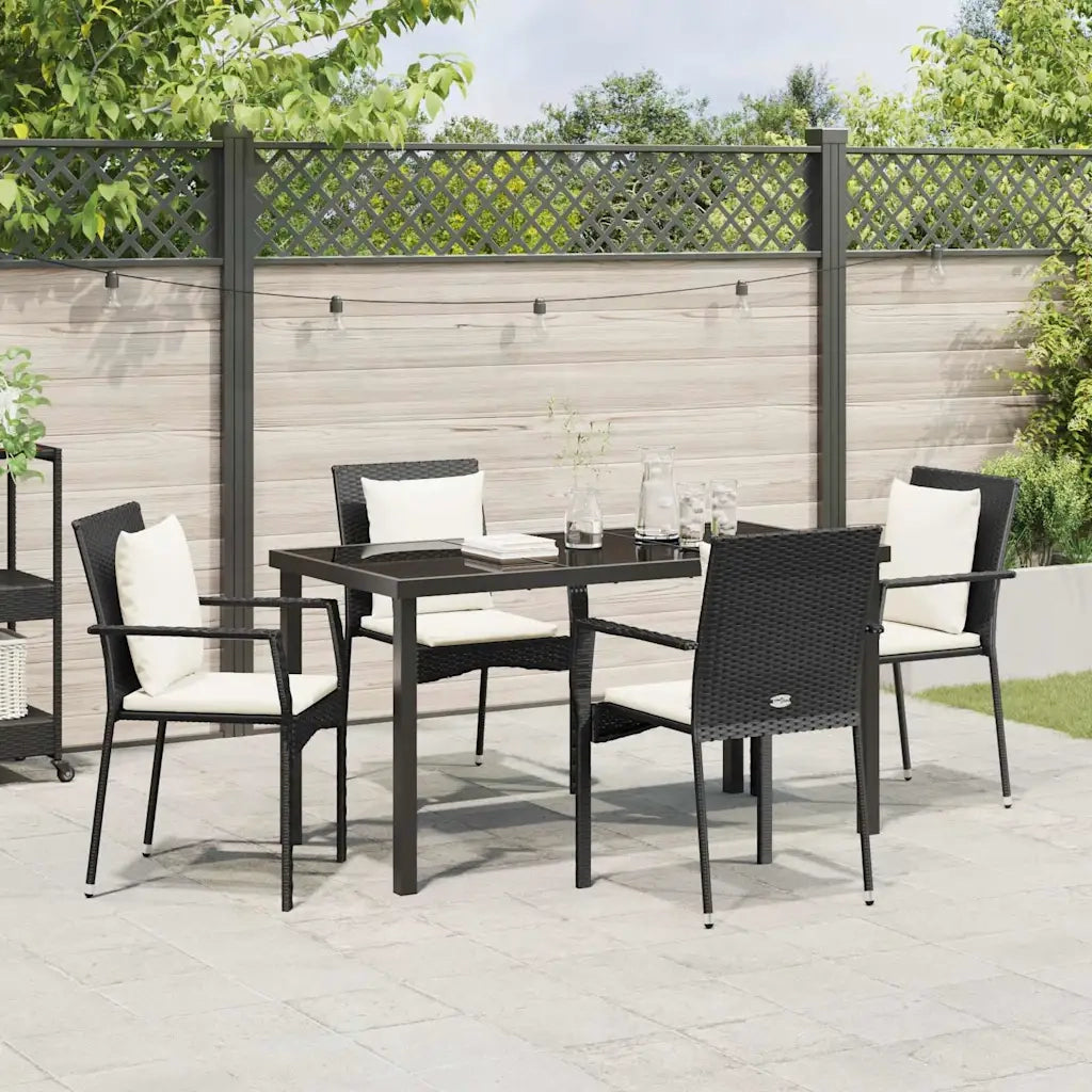 Set da Pranzo per Giardino con cuscino 5 pcs Nero polyrattan 3380073