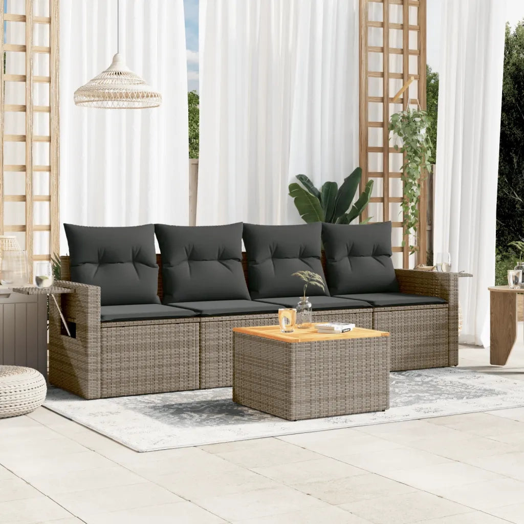 Set Divano da Giardino 5 pz con Cuscini-Sofa da Giardino-Divanetto da esterno Grigio in Polyrattan 542705