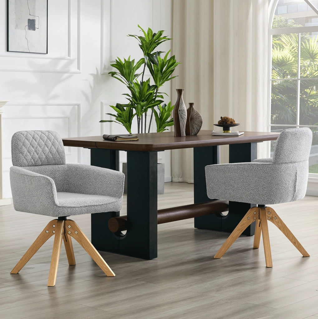Set 2 sedie da pranzo girevoli 360° in tessuto grigio chiaro e legno massello HAVRYA