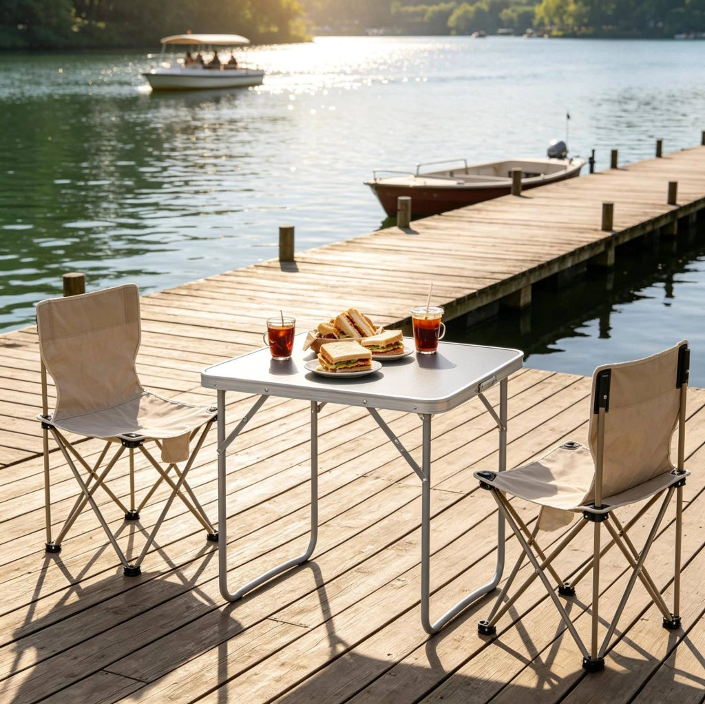 Tavolo Pieghevole Portatile in Ferro e Alluminio 70x60x50 cm Grigio per Campeggio e Attività Outdoor