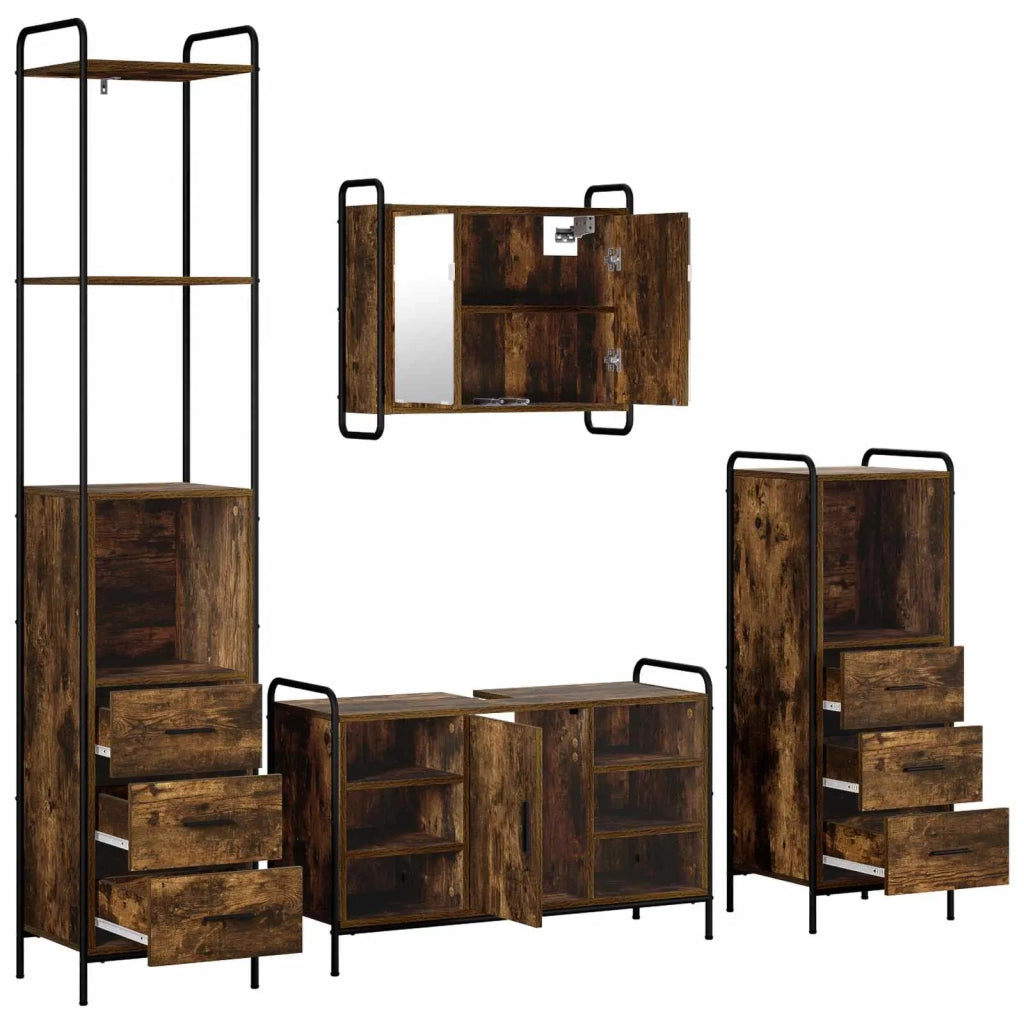 Set di Armadi da Bagno 4 pz Rovere Fumo 40 x 36 x 200,5 cm 3444683