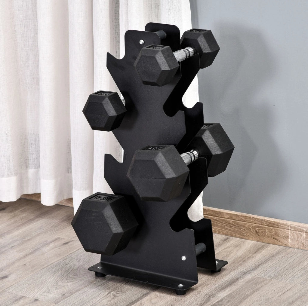 Set di manubri esagonali 2x4 kg in ghisa con impugnatura zigrinata, colore nero