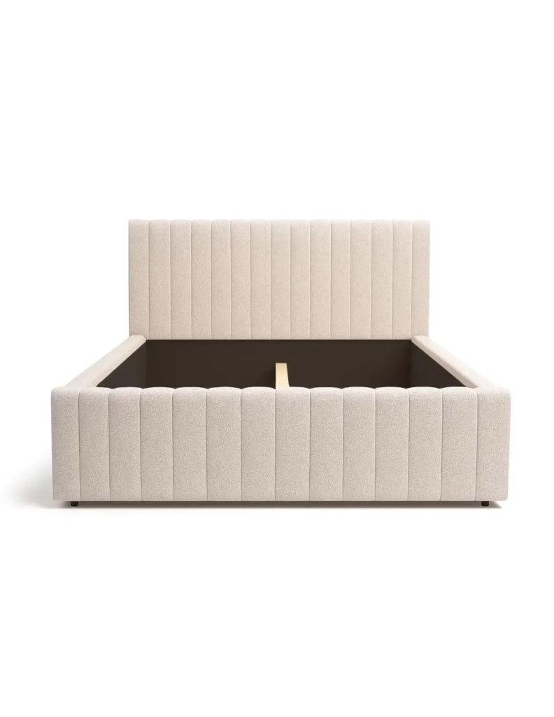 Letto matrimoniale ELORIA 160x200 in tessuto bouclé beige con testiera capitonnata