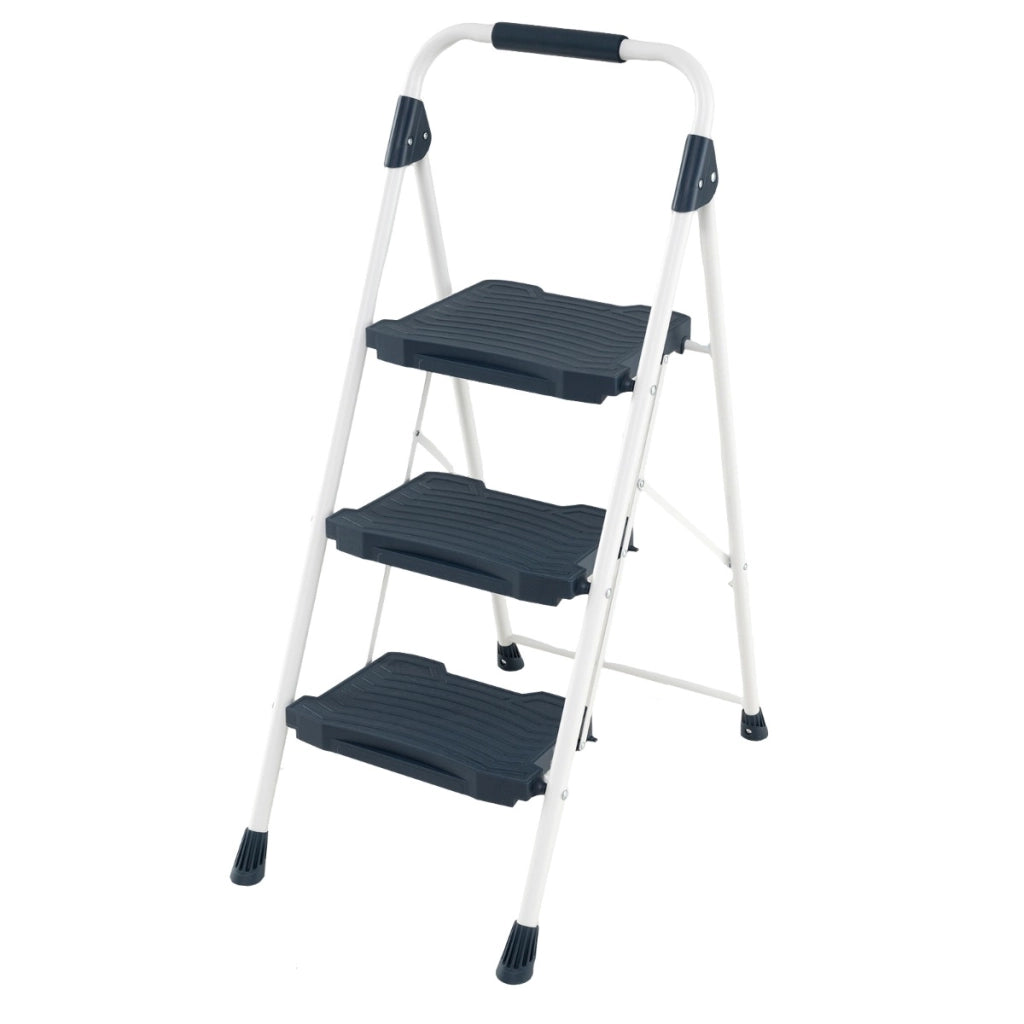 Scala a 3 gradini sgabello pieghevole con corrimano imbottito, Scala portatile e robusta in acciaio al carbonio Blu