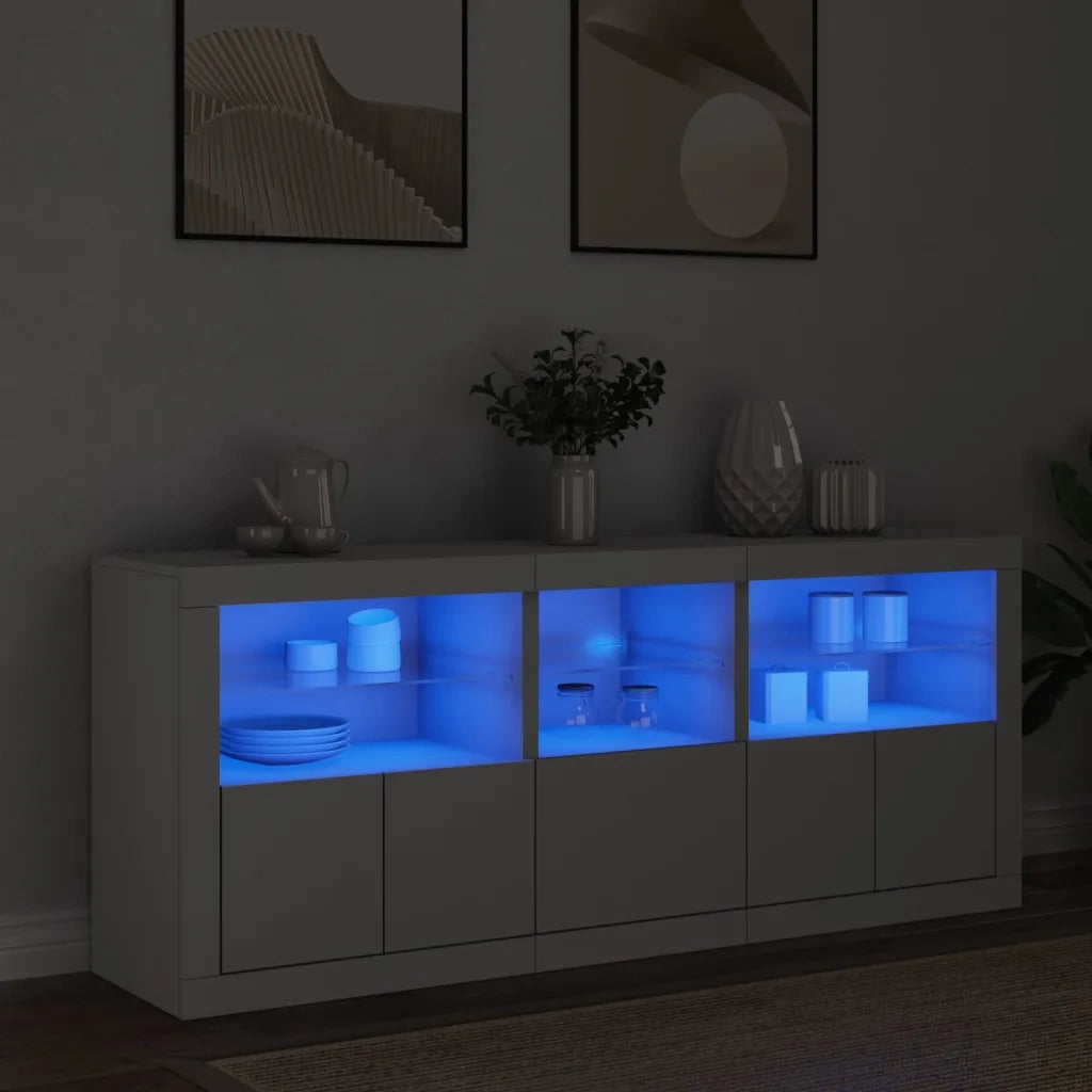 Credenza | Madia | Buffet da pranzo | Armadio da pranzo con Luci LED Bianca 162x37x67 cm