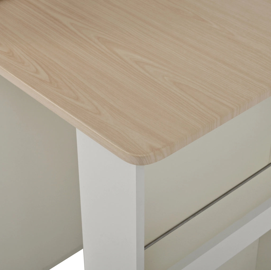 Isola da cucinaestensibile 128-200x71 cm bianca in MDF e vetro con LED e prese