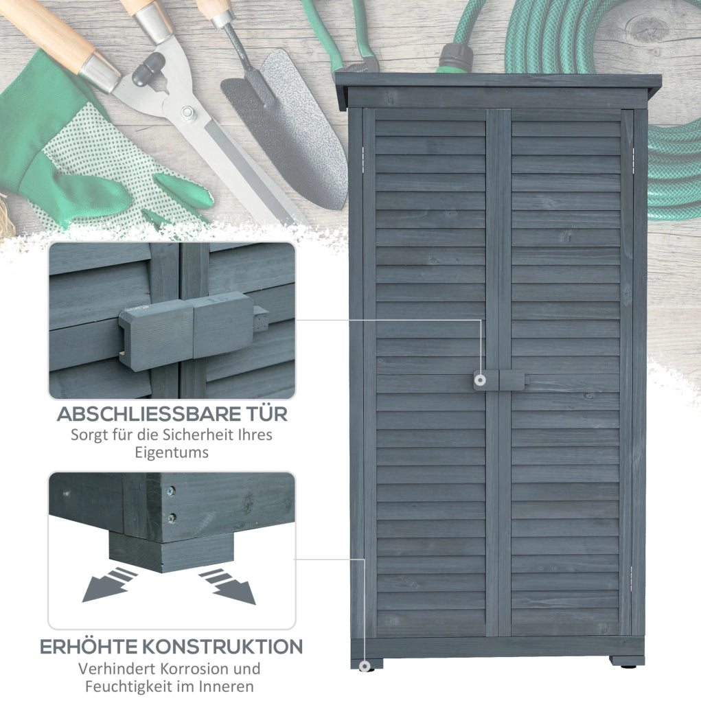 Armadio da giardino in legno di abete con 3 scomparti e ante a lamelle; grigio 87 x 46;5 x 160 cm
