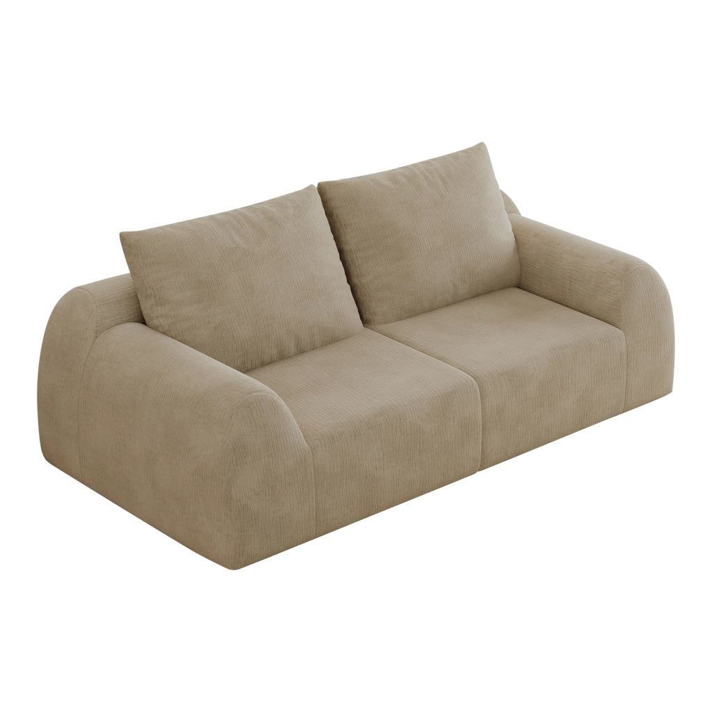Divano dritto 2 posti con schiuma elastica, senza montaggio, in tessuto di ciniglia kaki, 190 × 95 × 85 cm