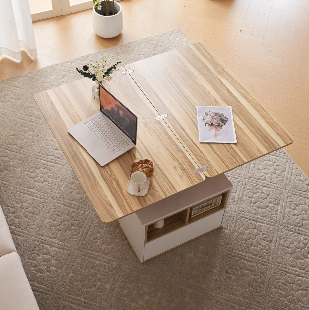 Tavolino da salotto regolabile in altezza 100x51 cm con 2 cassetti bianco e marrone HOMVRA