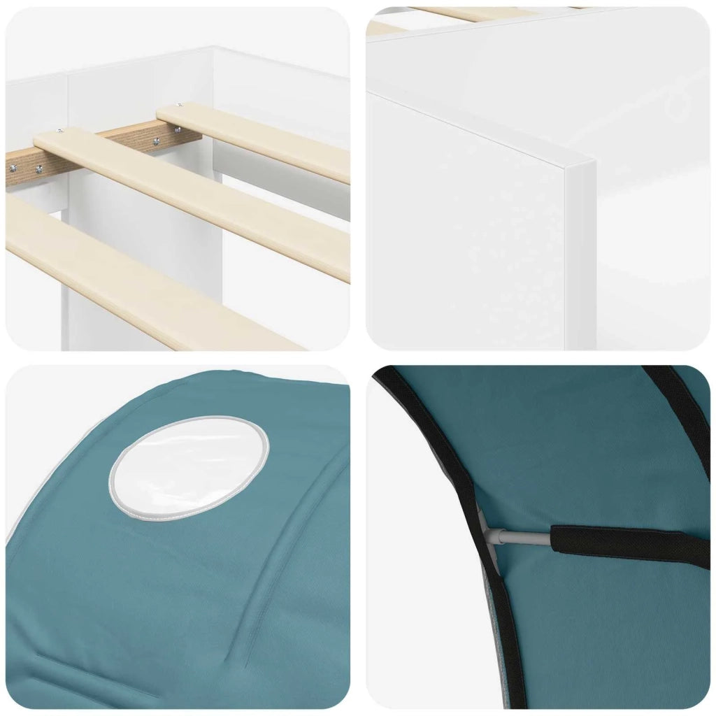 Letto singolo | Letto per adulti | Letto con Tunnel 3 pcs Bianco e azzurro Legno ingegnerizzato
