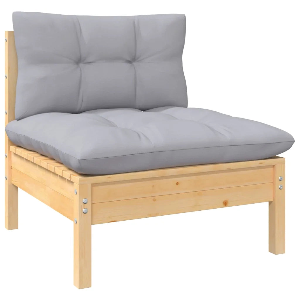 Set Divani da Giardino 6 pz con Cuscini Grigi Massello di Pino 3096393