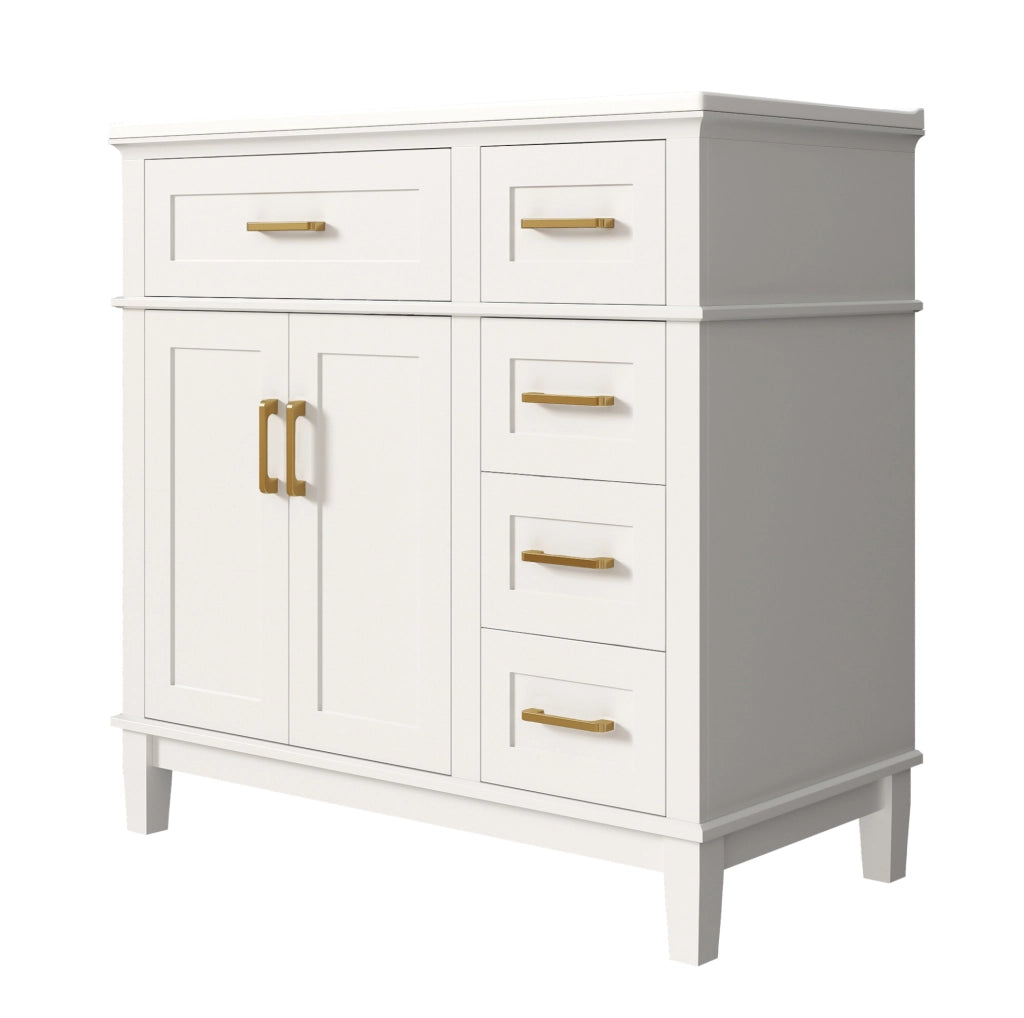 Mobile bagno bianco laccato 90x46x87 cm con lavabo in ceramica, doppia anta, 5 cassetti con ammortizzatori silenziosi e piedini in legno massello