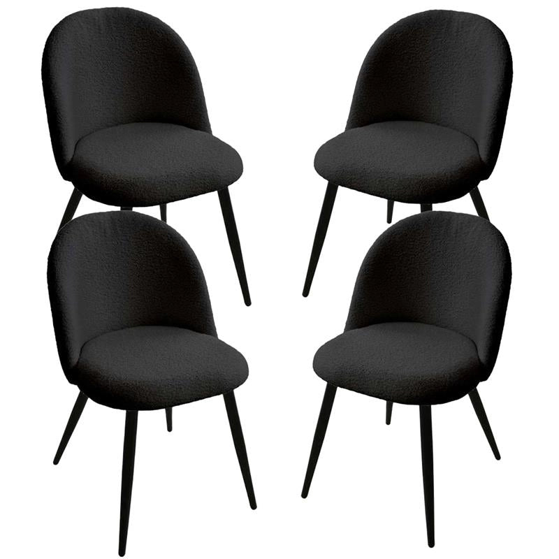 SET 4 POLTRONE IMBOTTITE IN TESSUTO TEDDY COLORE NERO SEDIA CON GAMBE IN METALLO NERO 48X50X79 CM PORTATA MAX 130 KG