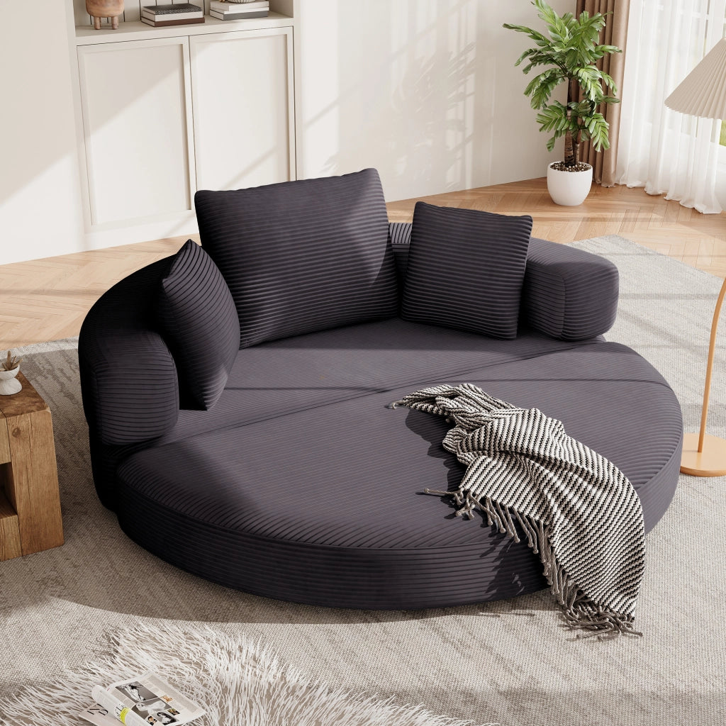Divano letto pieghevole 2 in 1 con cuscini; 173 x 176 cm; rivestimento nero in velluto a coste