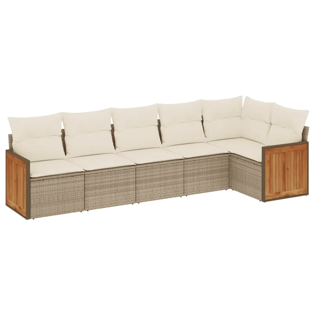 Set Divano da Giardino 6 pz con Cuscini Beige in Polyrattan