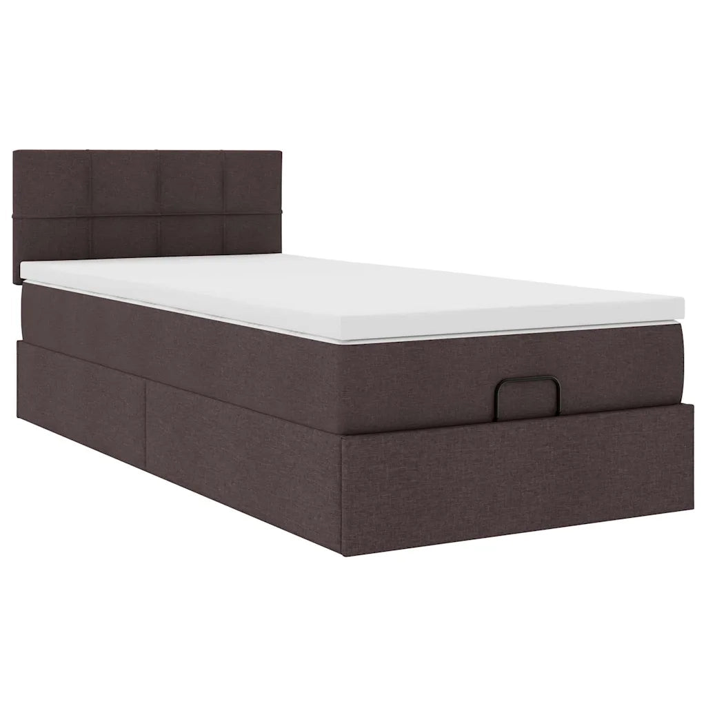 Pouf Letto con Materasso Marrone Scuro 90x200 cm in Tessuto 3311431