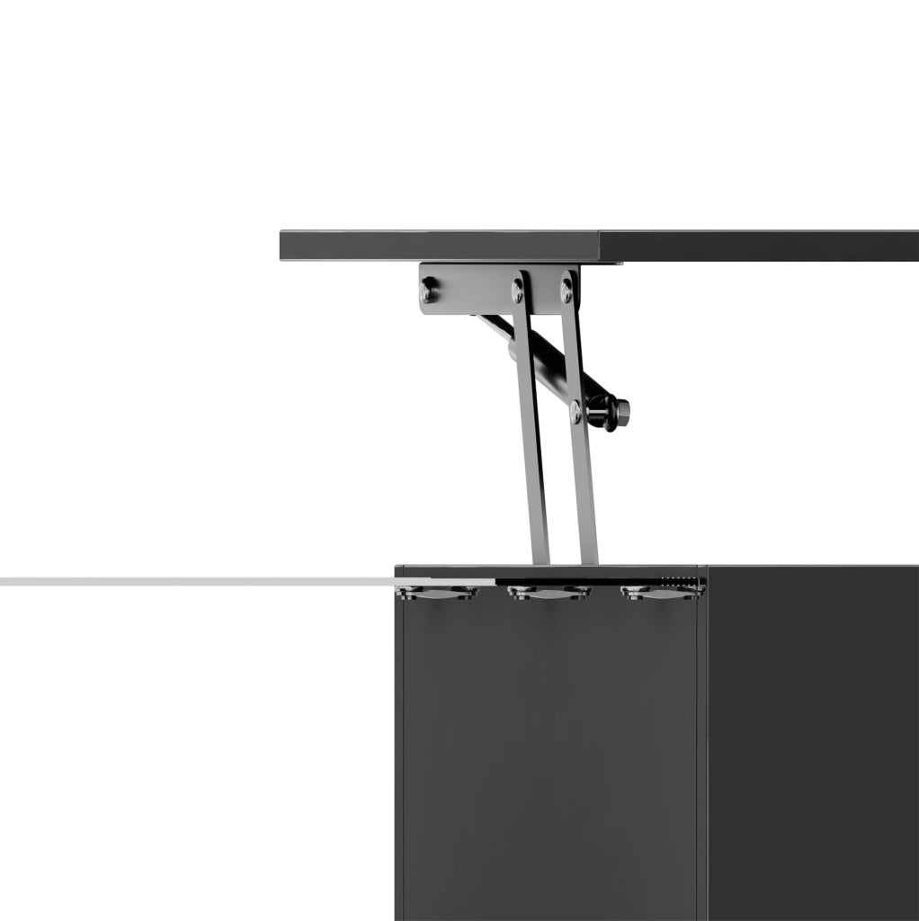 Tavolino da caffè nero lucido con piano in vetro, illuminazione LED e vano contenitivo