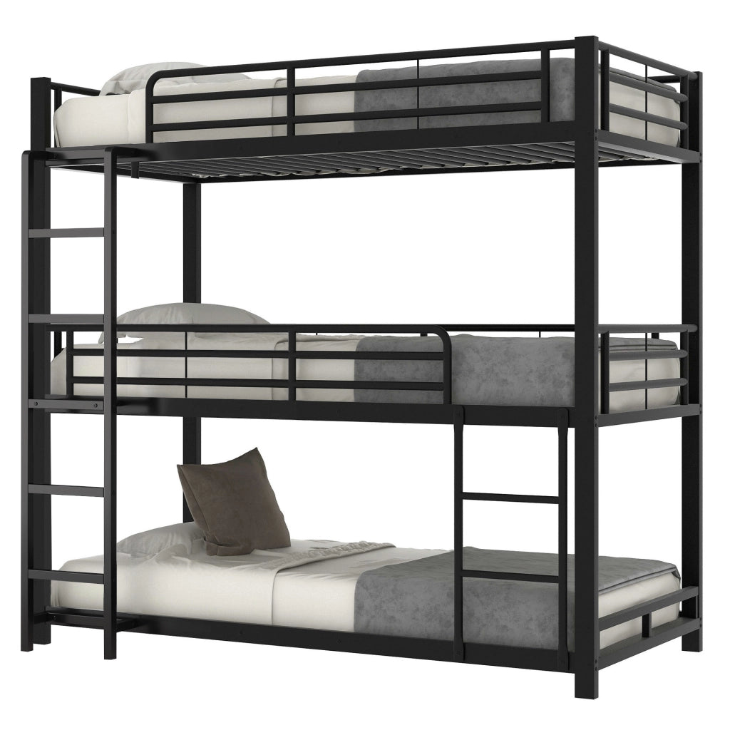 Letto a castello 90x200 cm triplo con scala e sponde in metallo