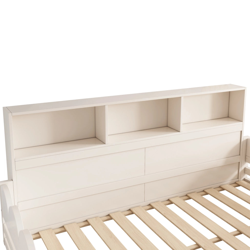 Letto per bambini 140 ¡Á 190 cm con barriera perimetrale chiudibile decorazioni stella e luna in legno bianco