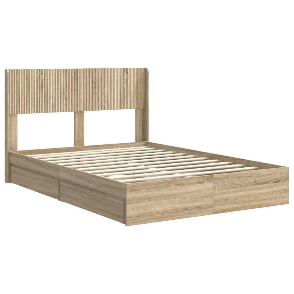 Struttura del letto con stoccaggio e testata-Giroletto con contenitore Rovere Sonoma 834744