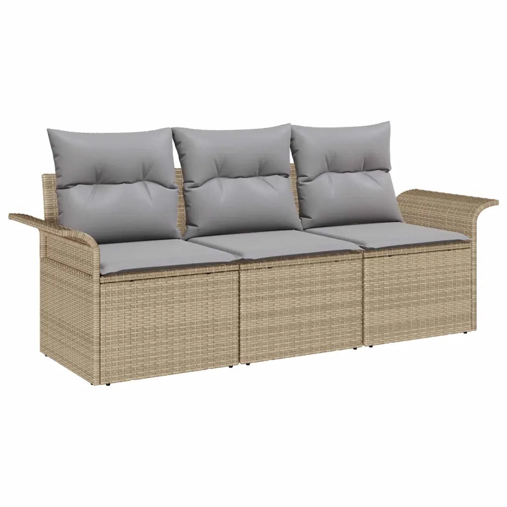 Set di divani con cuscino 3 pcs Beige e grigio polyrattan
