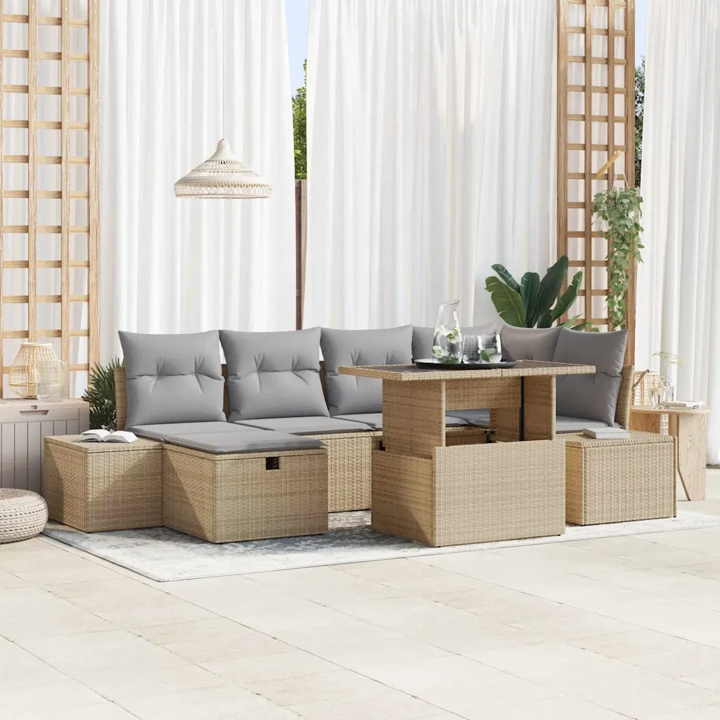 Set Divano da Giardino 7 pcs Beige polyrattan