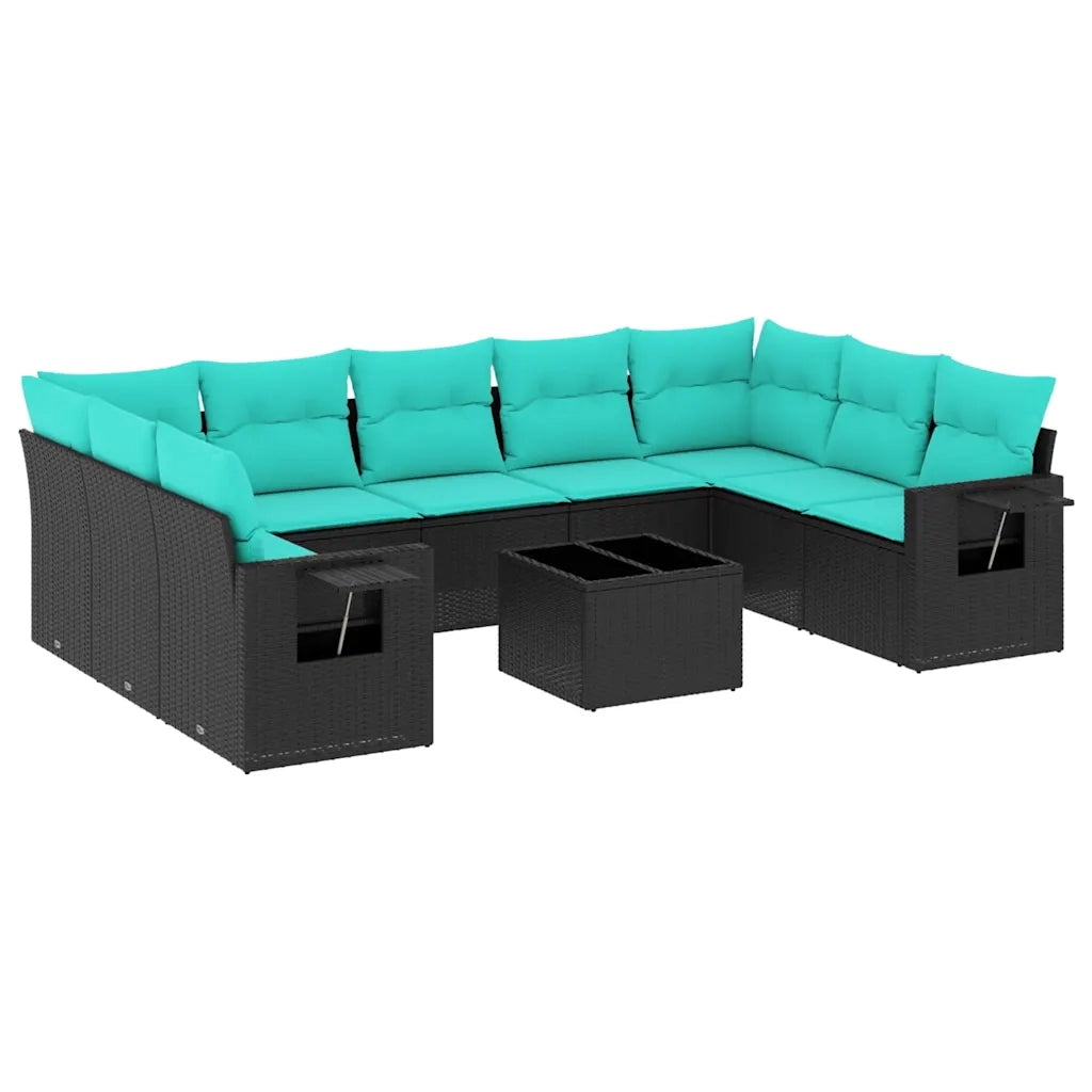 Set Divani da Giardino 10 pz con Cuscini Nero in Polyrattan 3220606