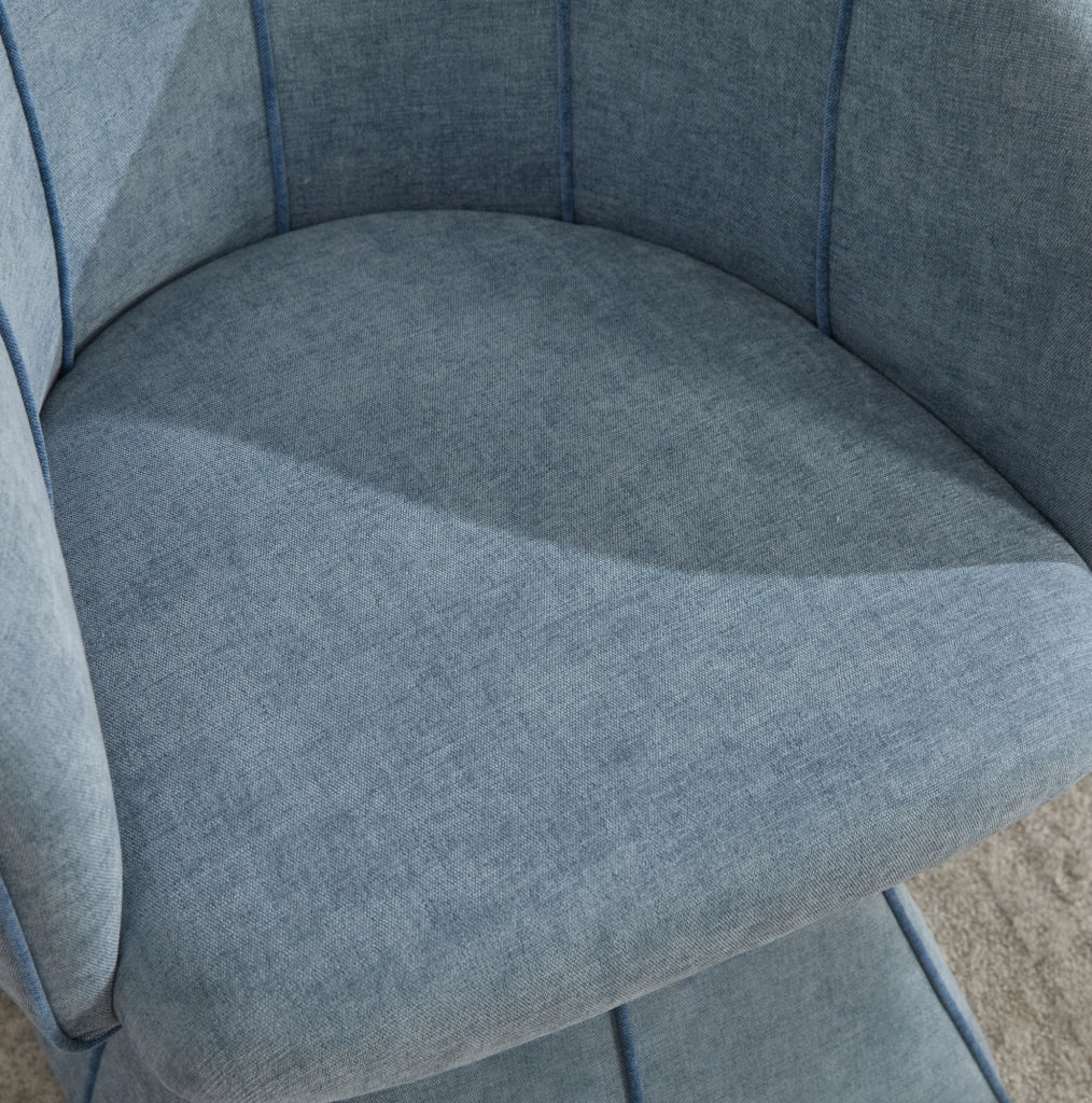 Poltrona girevole 360° in ciniglia blu con schienale alto HOMVRA