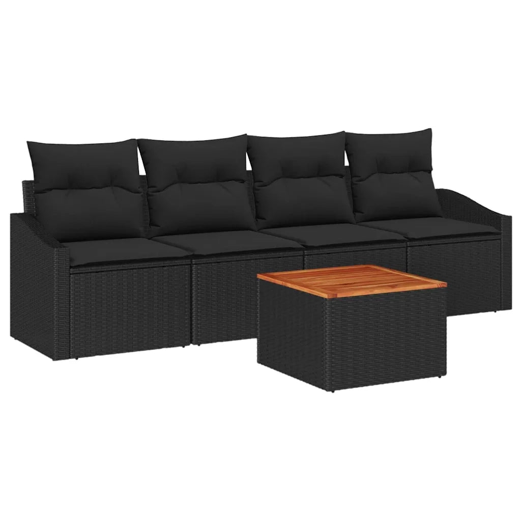 Set Divano da Giardino con cuscino 5 pcs Nero polyrattan