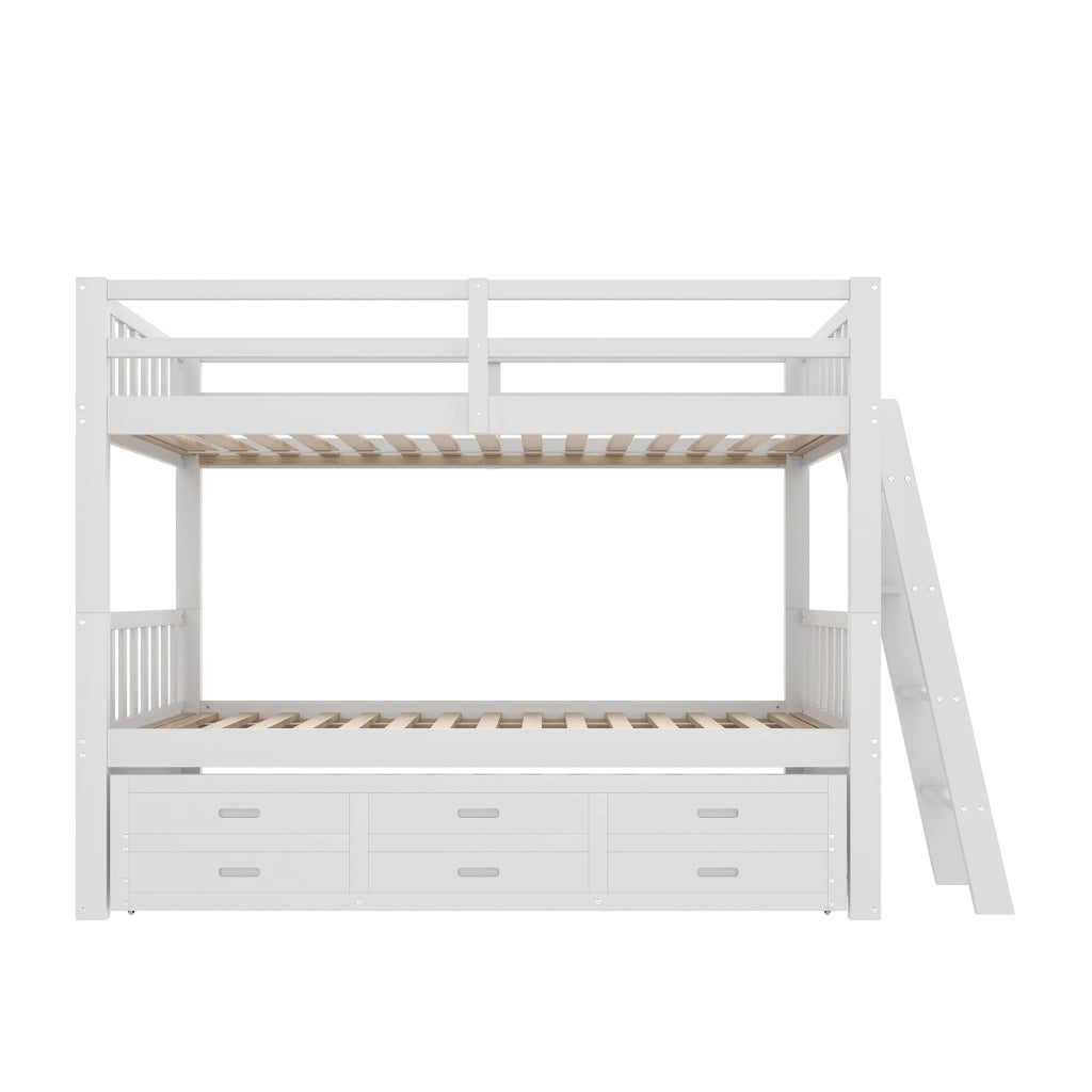 Letto a castello 90 × 200 cm con letto estraibile e 3 cassetti in legno bianco con scala antiscivolo