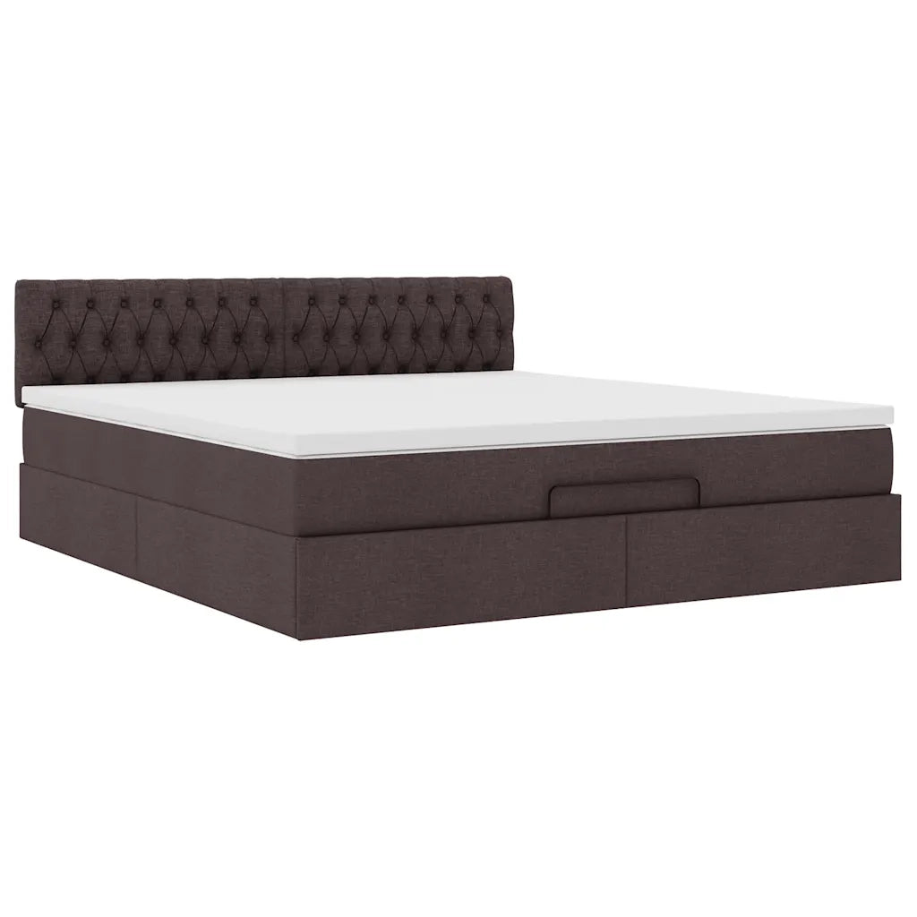 Pouf Letto con Materasso e LED Marrone Scuro 180x200cm Tessuto